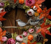 Podzimní věnec s lístečky a ptáčky