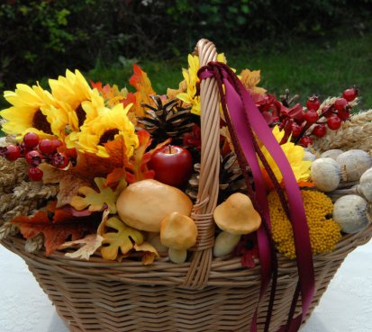 Barevný podzimní koš s houbami