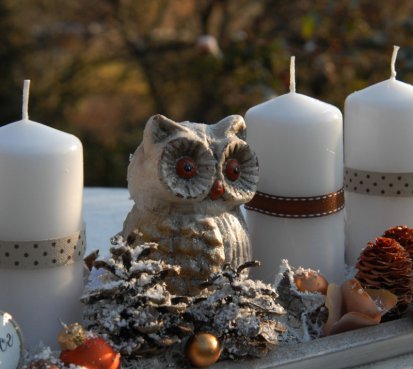 Adventní dekorace se sovičkou