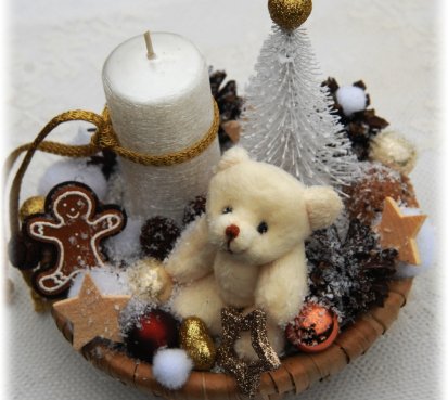 Vánoční svícen s medvídkem